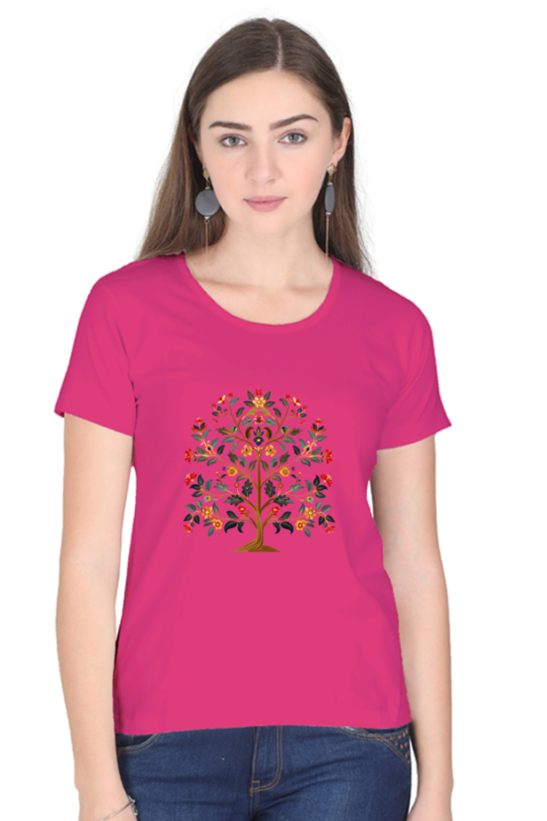 Tree of Life – Vibrant Floral Art Cotton Crewneck for Women