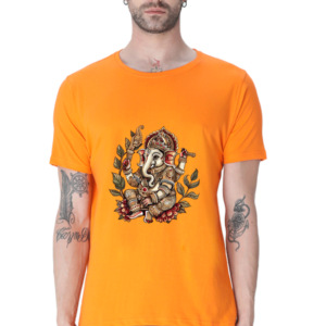 Divine Rhythm – Lord Ganesha Inspired Classic Cotton Crewneck for Men