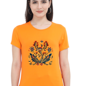 Divine Peacock Ganesha Fusion T-Shirt – Ethnic Folk Art Women’s Cotton Tee